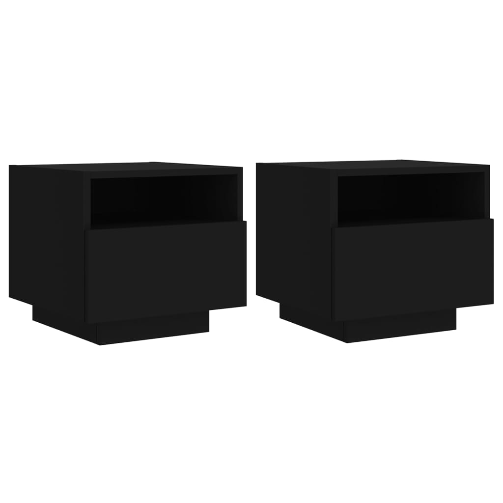 Black LED Bedside Cabinets, Set of 2, 40x39x37 cm - Modern Elegance