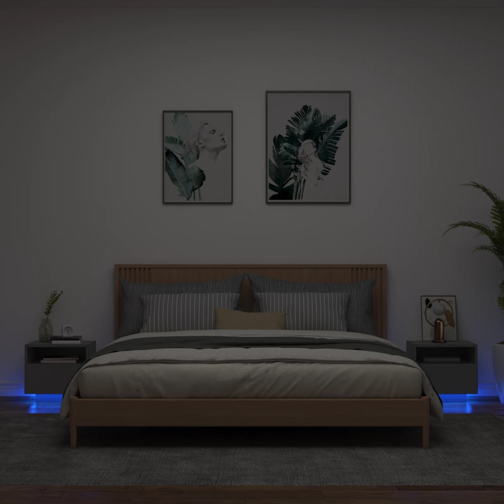 Black LED Bedside Cabinets, Set of 2, 40x39x37 cm - Modern Elegance