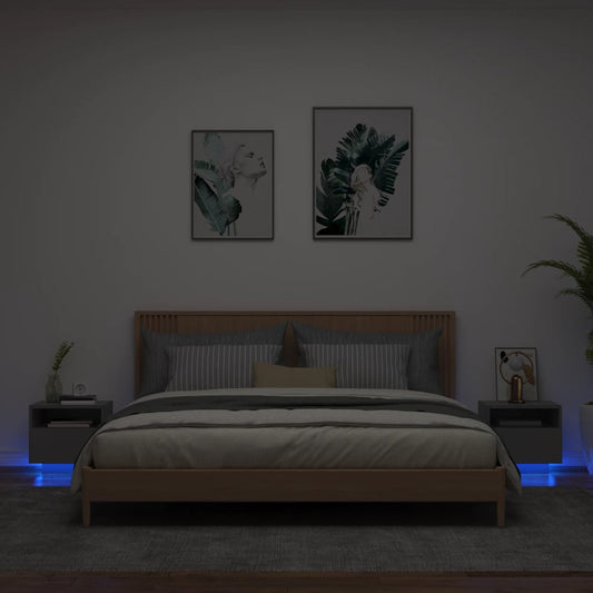 Black LED Bedside Cabinets, Set of 2, 40x39x37 cm - Modern Elegance