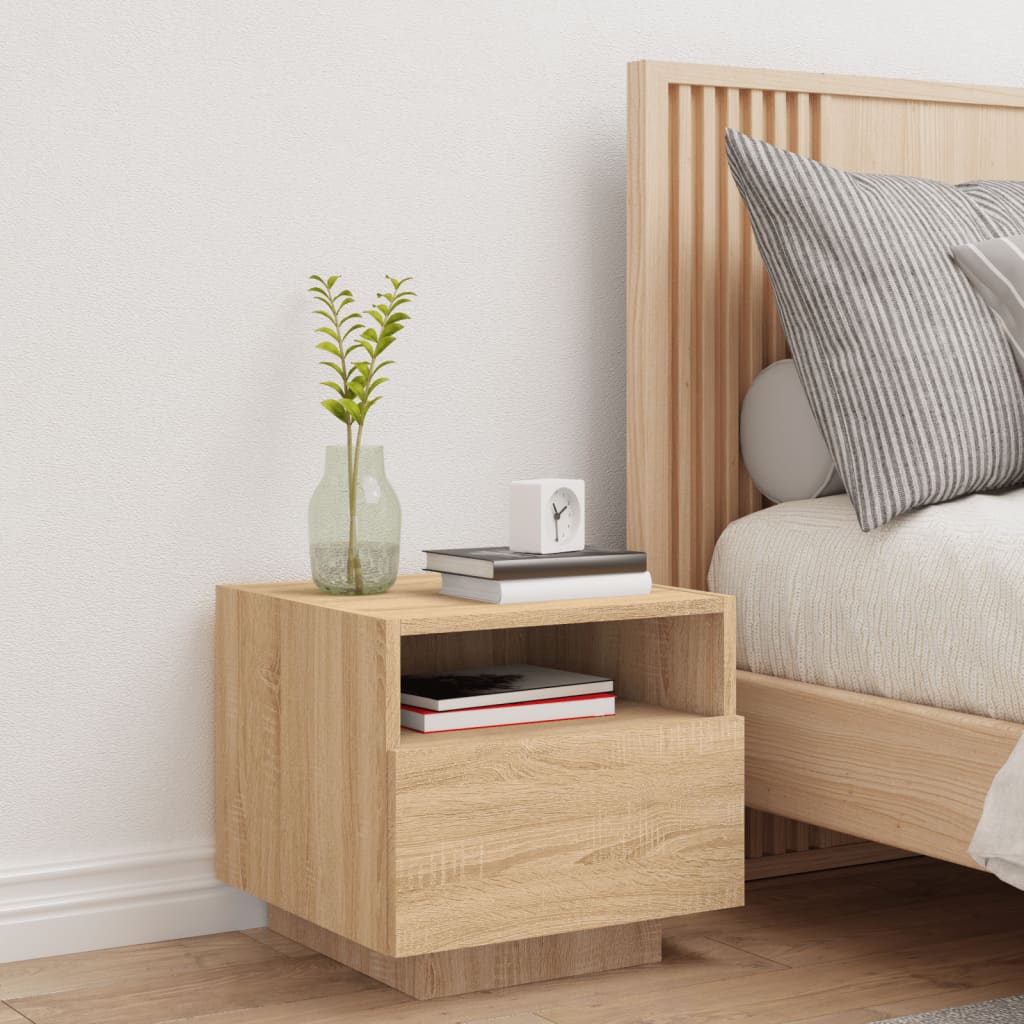 Sonoma Oak Bedside Cabinet with LED Lights - 40x39x37 cm