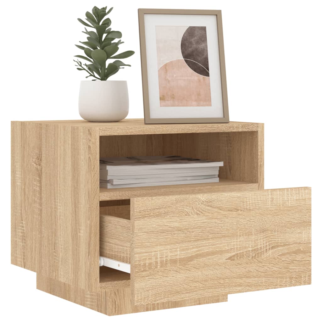 Sonoma Oak Bedside Cabinet with LED Lights - 40x39x37 cm