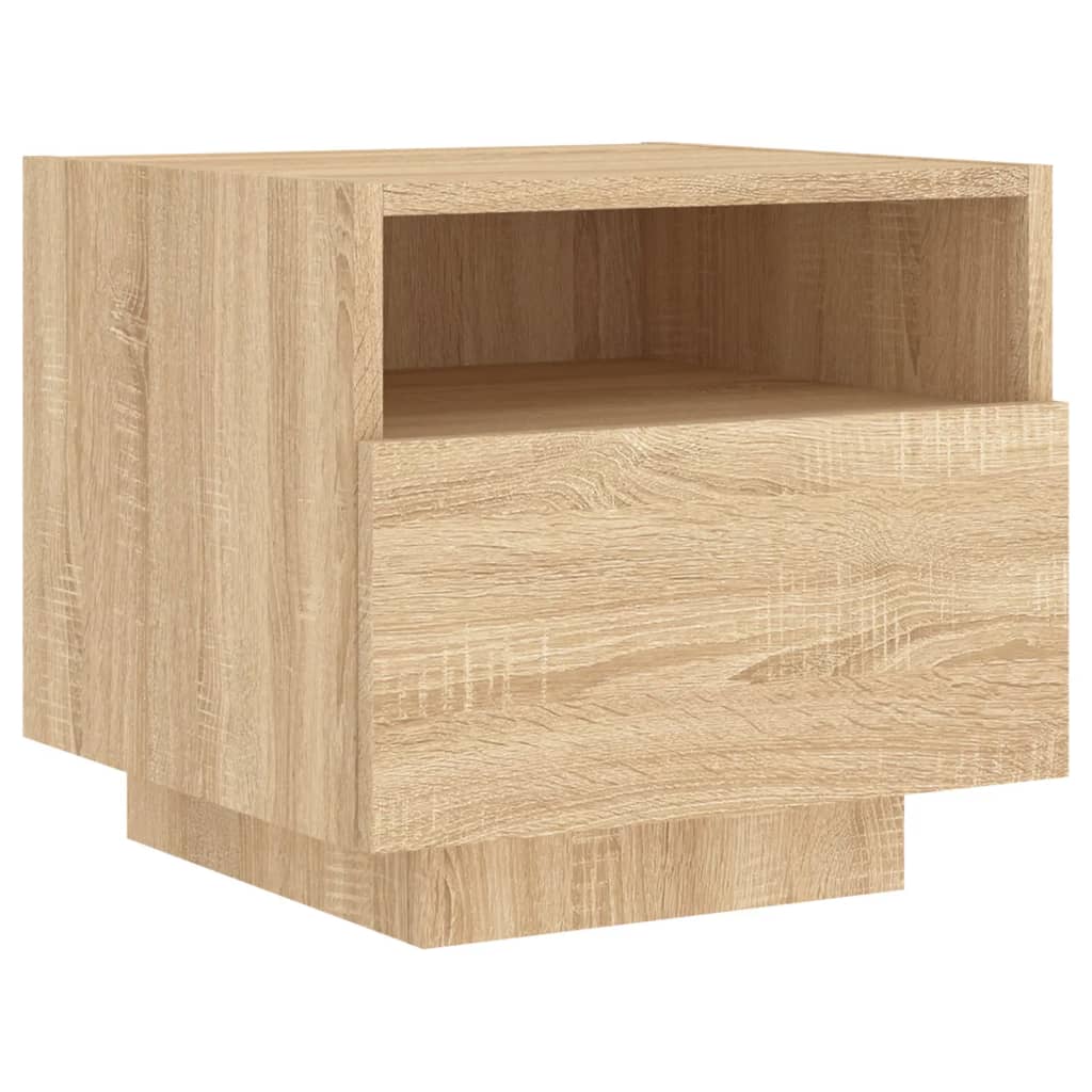 Sonoma Oak Bedside Cabinet with LED Lights - 40x39x37 cm