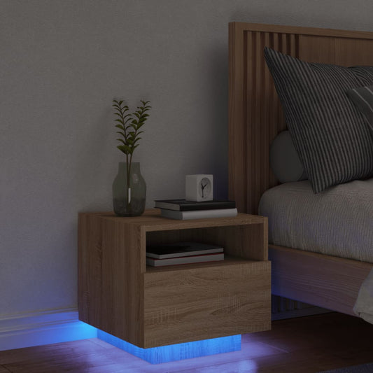 Sonoma Oak Bedside Cabinet with LED Lights - 40x39x37 cm
