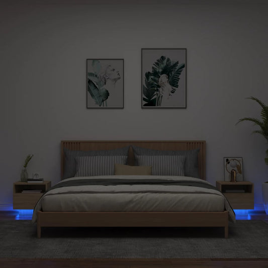 Sonoma Oak LED Bedside Cabinets 2pcs - 40x39x37cm