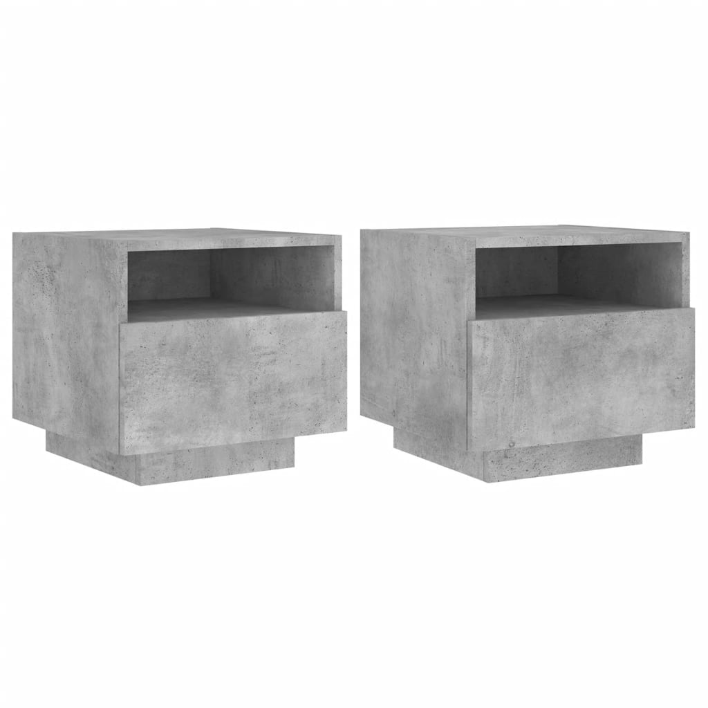 LED Bedside Cabinets 2pcs - Concrete Grey, 40x39x37 cm