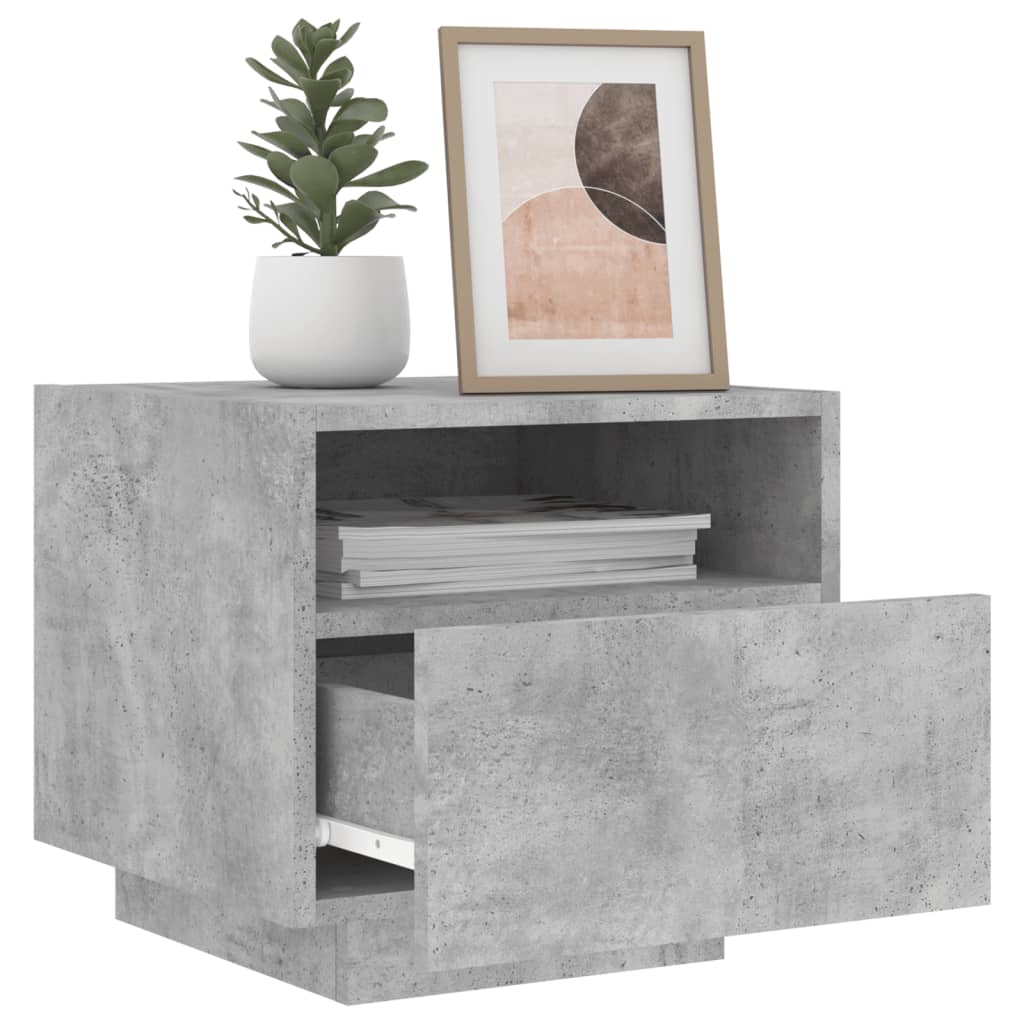LED Bedside Cabinets 2pcs - Concrete Grey, 40x39x37 cm