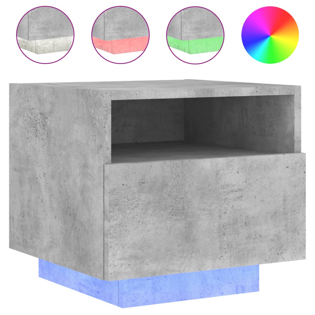 LED Bedside Cabinets 2pcs - Concrete Grey, 40x39x37 cm