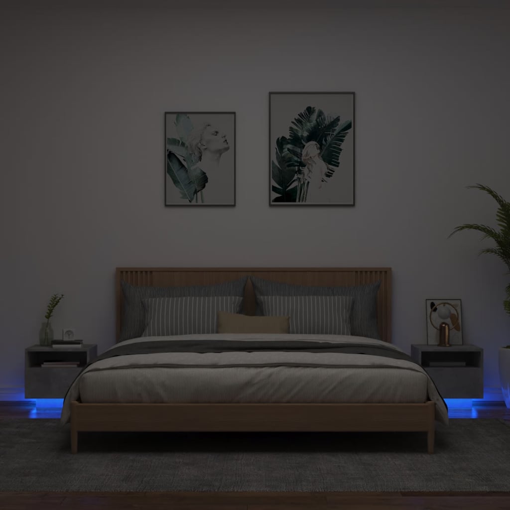 LED Bedside Cabinets 2pcs - Concrete Grey, 40x39x37 cm