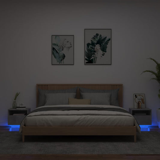 LED Bedside Cabinets 2pcs - Concrete Grey, 40x39x37 cm