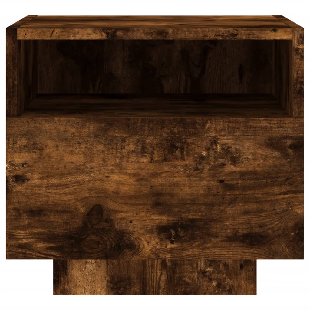 Smoked Oak Bedside Cabinet with LED Lights - 40x39x37 cm