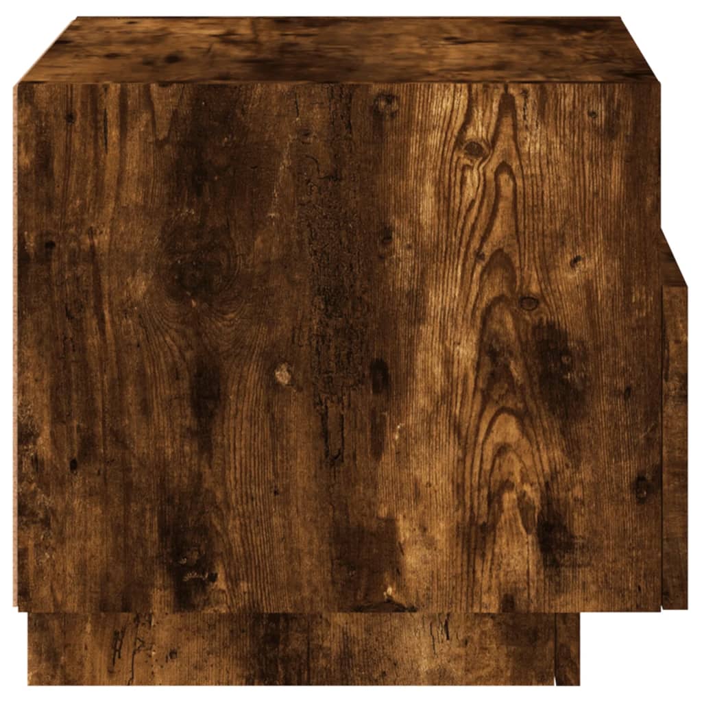 Smoked Oak Bedside Cabinet with LED Lights - 40x39x37 cm