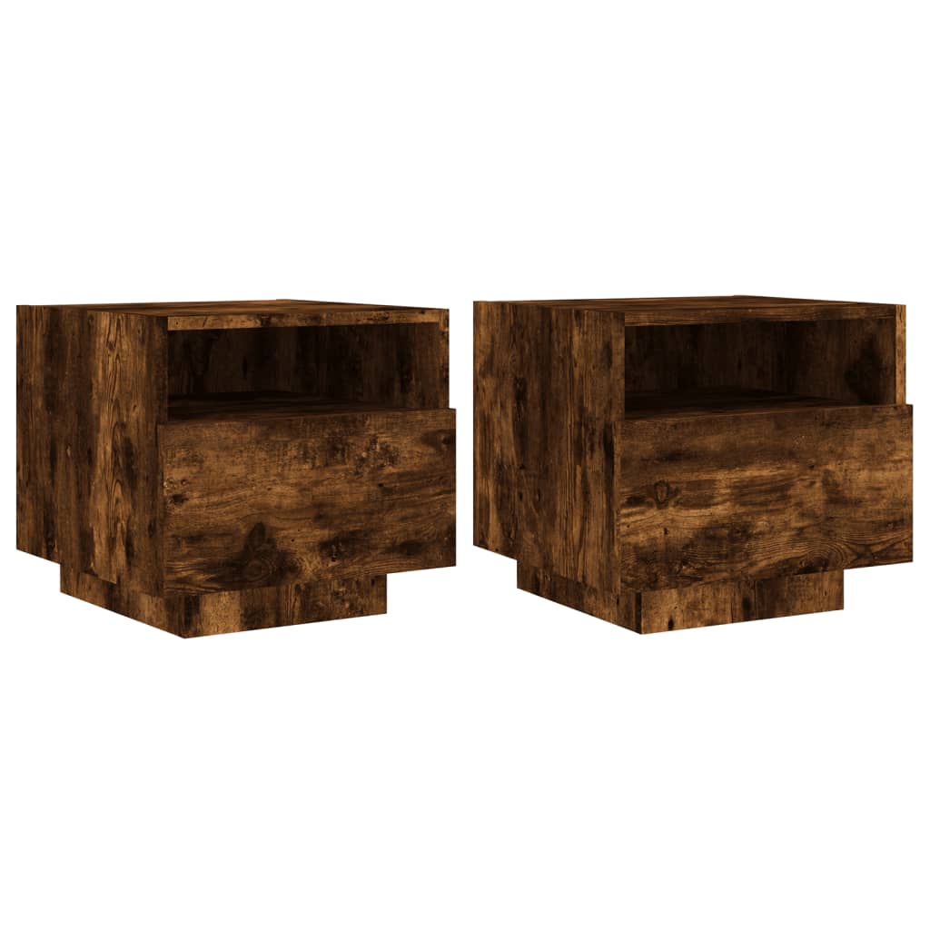 Smoked Oak LED Bedside Cabinets 2 Pcs - Modern Nightstand 40x39x37 cm