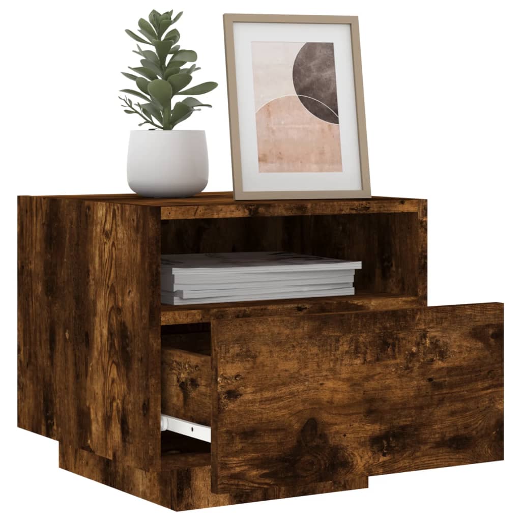 Smoked Oak LED Bedside Cabinets 2 Pcs - Modern Nightstand 40x39x37 cm
