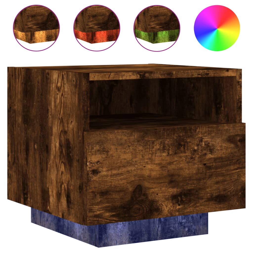 Smoked Oak LED Bedside Cabinets 2 Pcs - Modern Nightstand 40x39x37 cm