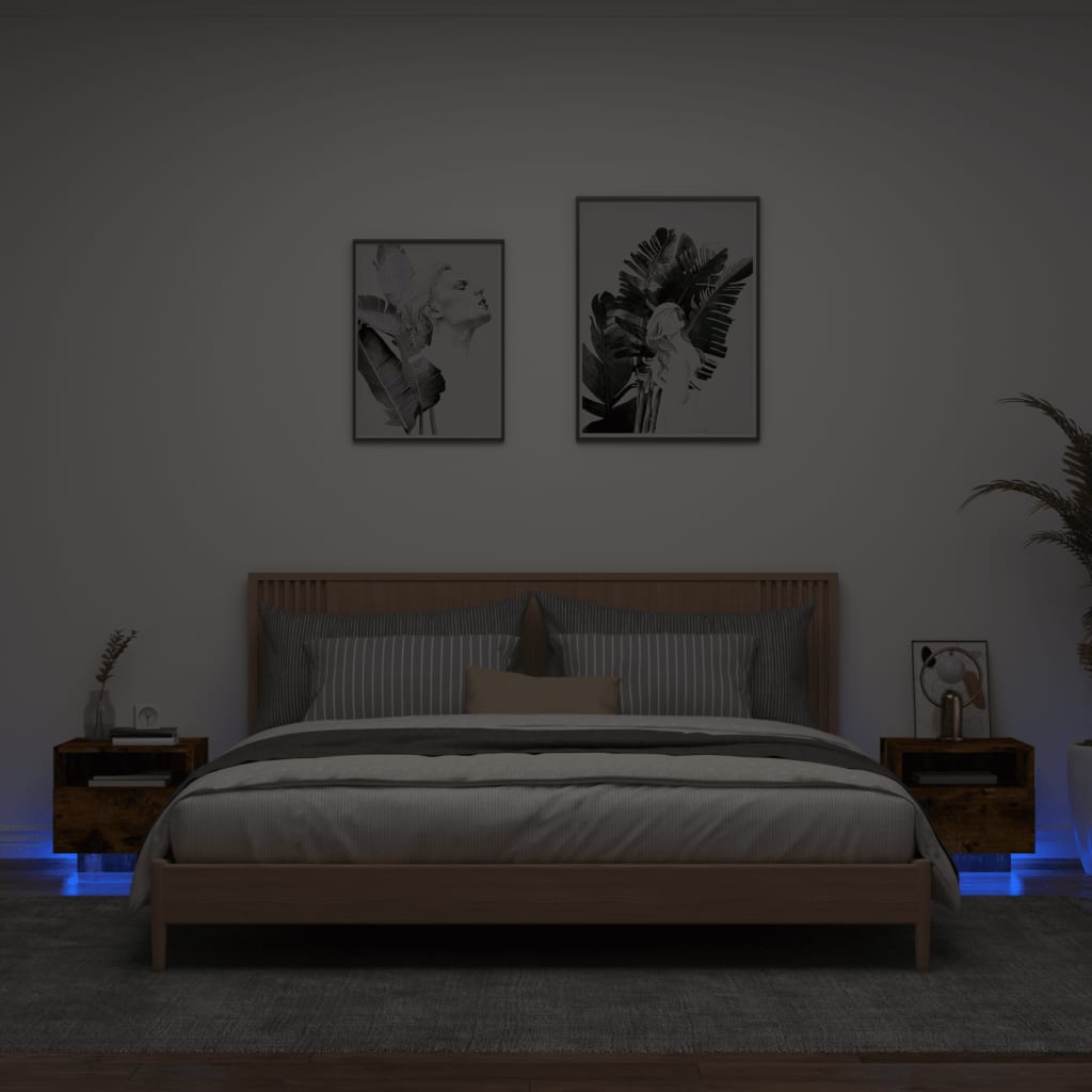 Smoked Oak LED Bedside Cabinets 2 Pcs - Modern Nightstand 40x39x37 cm