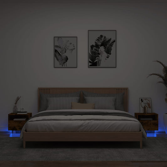 Smoked Oak LED Bedside Cabinets 2 Pcs - Modern Nightstand 40x39x37 cm