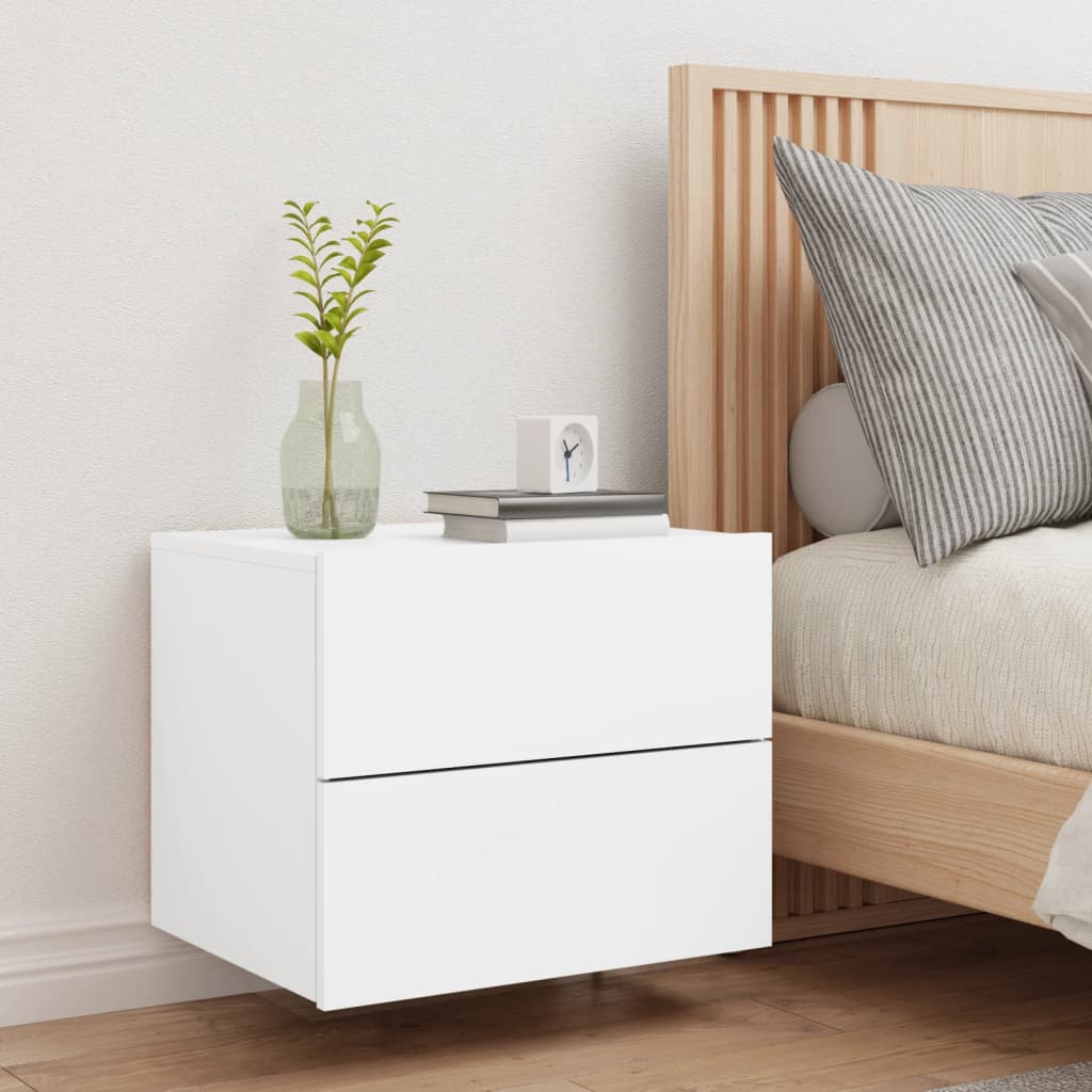 White Wall-Mounted Bedside Cabinet with LED Lights