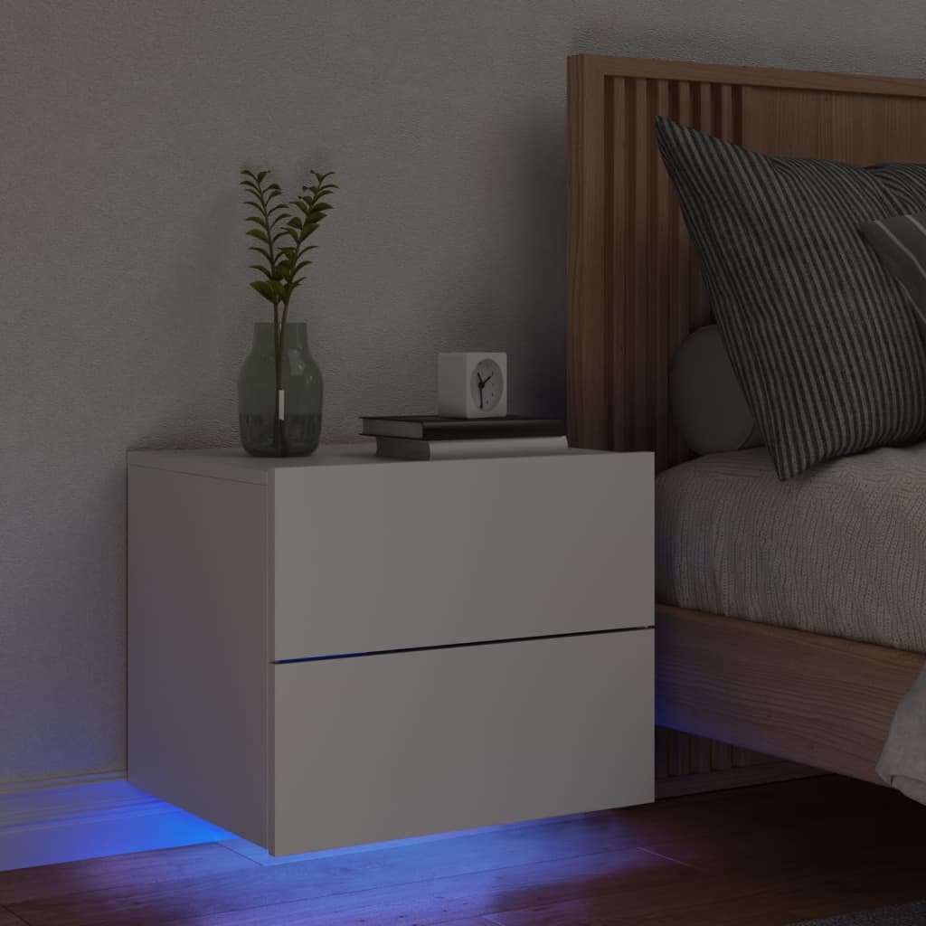 White Wall-Mounted Bedside Cabinet with LED Lights