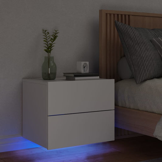 White Wall-Mounted Bedside Cabinet with LED Lights
