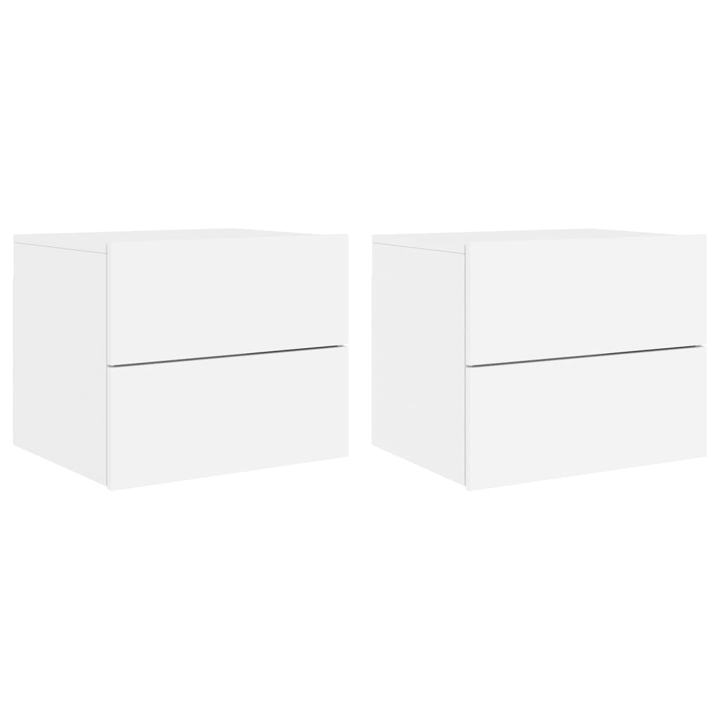 White Wall-Mounted Bedside Cabinets with LED Lights - 2 Pcs