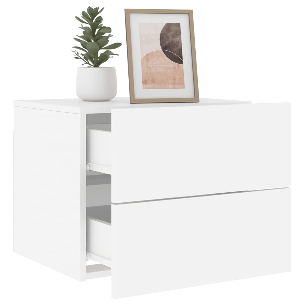 White Wall-Mounted Bedside Cabinets with LED Lights - 2 Pcs