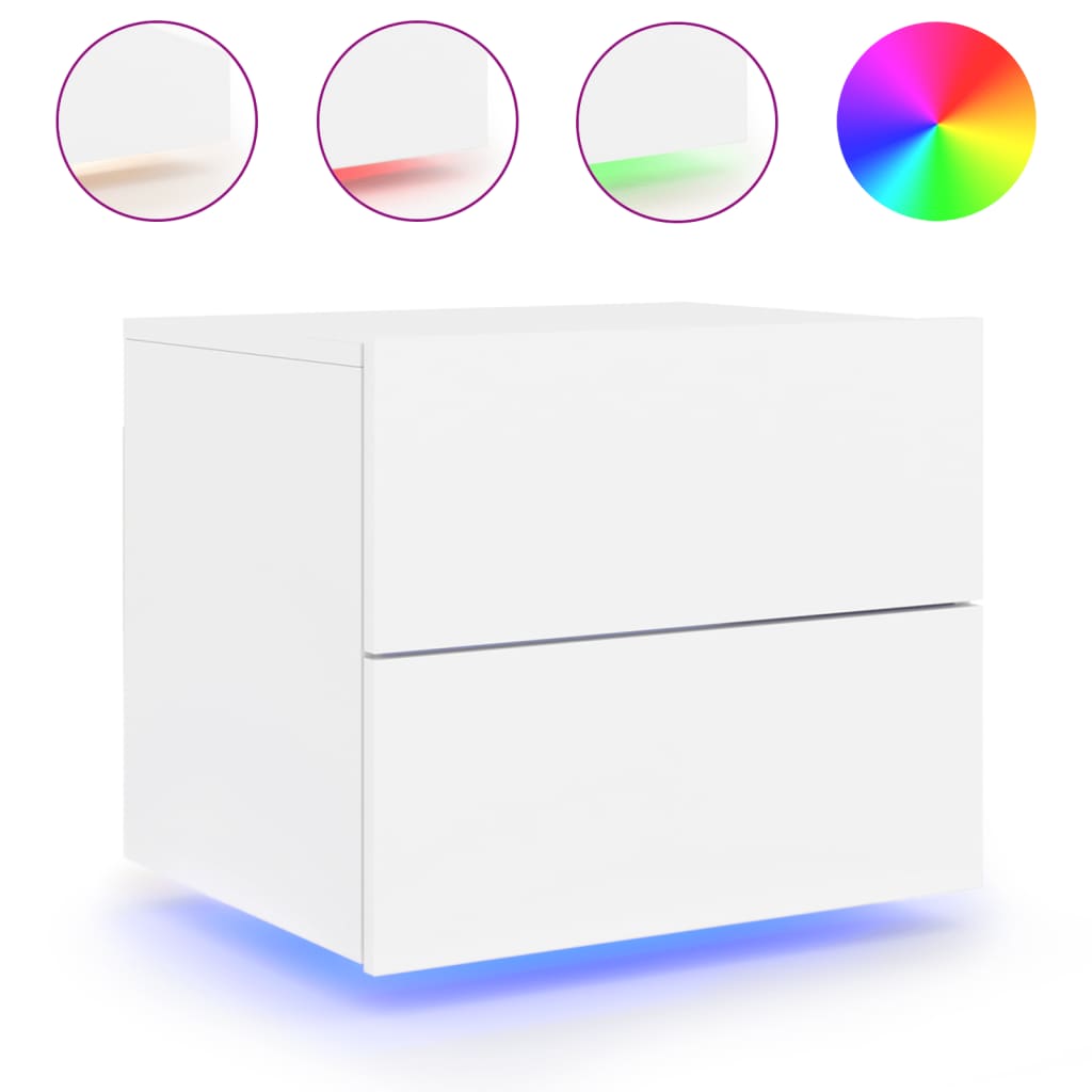 White Wall-Mounted Bedside Cabinets with LED Lights - 2 Pcs