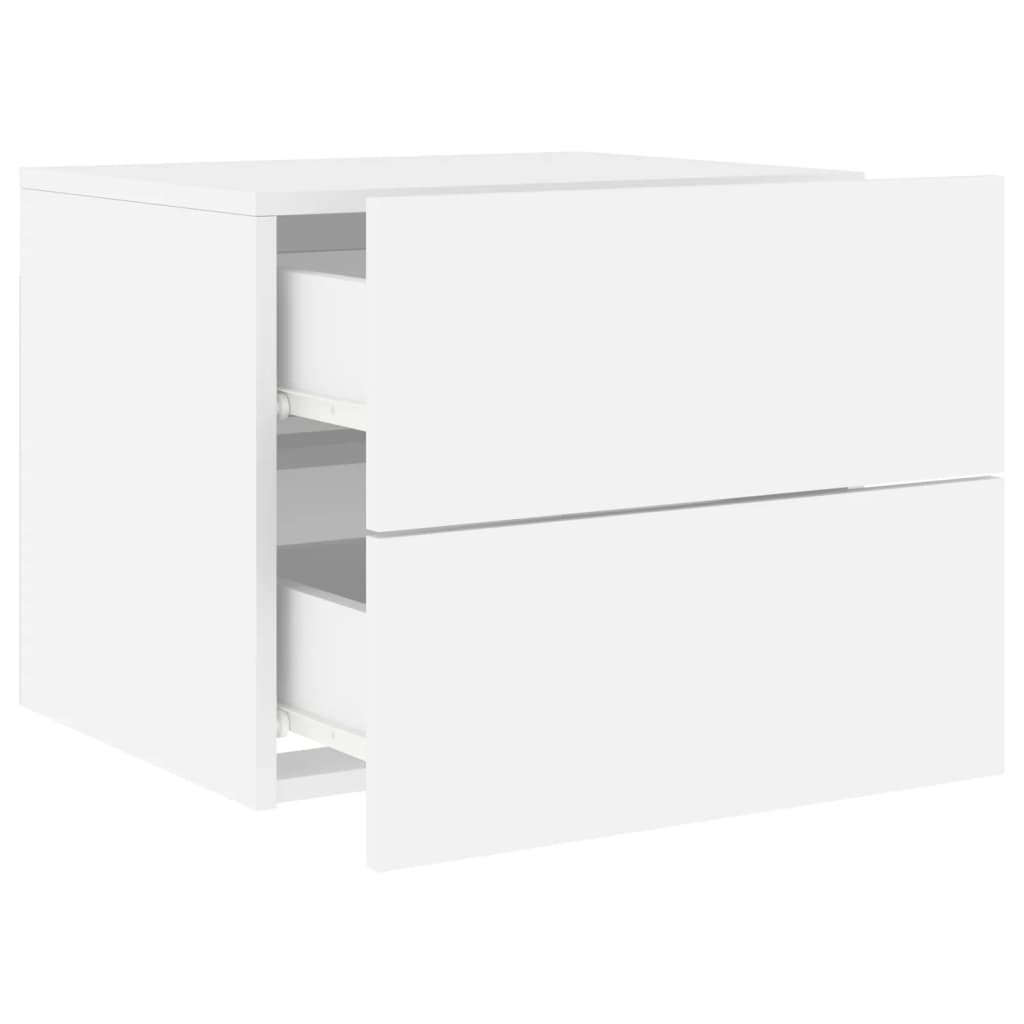 White Wall-Mounted Bedside Cabinets with LED Lights - 2 Pcs