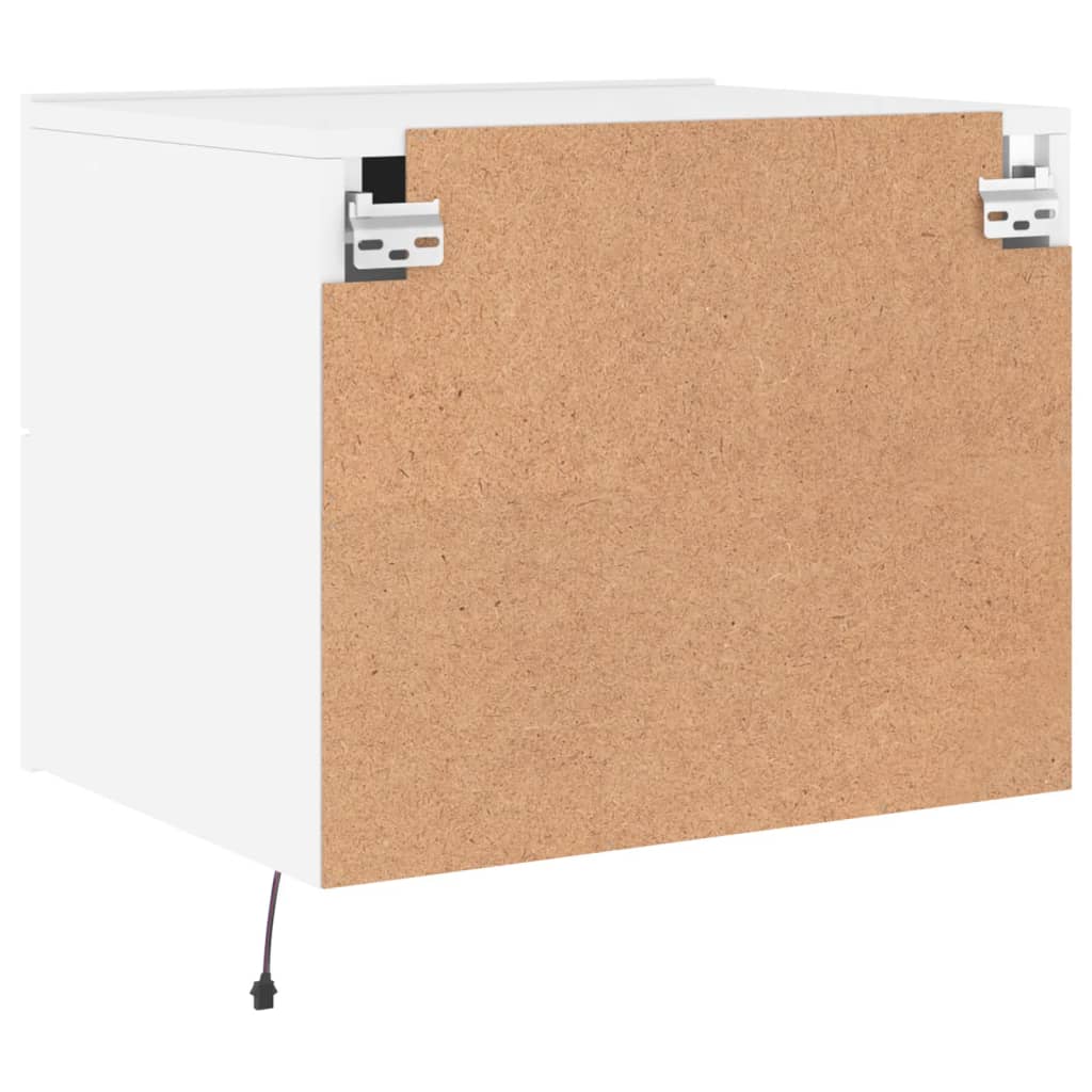 White Wall-Mounted Bedside Cabinets with LED Lights - 2 Pcs