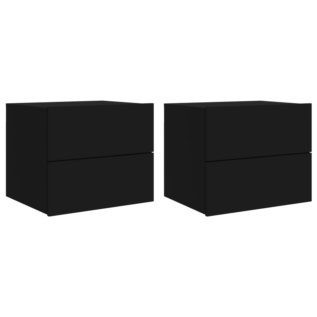 Black Wall-Mounted Bedside Cabinets with LED Lights - Set of 2
