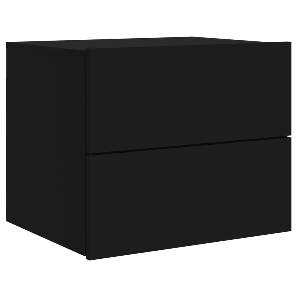 Black Wall-Mounted Bedside Cabinets with LED Lights - Set of 2