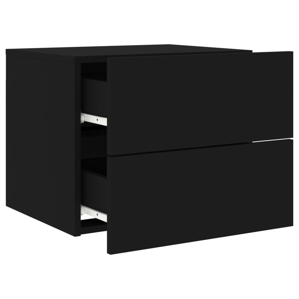 Black Wall-Mounted Bedside Cabinets with LED Lights - Set of 2