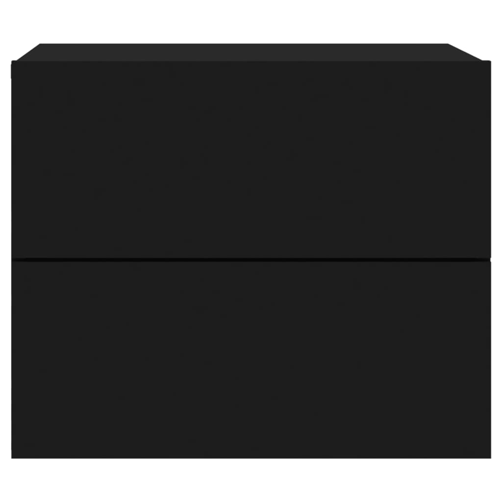 Black Wall-Mounted Bedside Cabinets with LED Lights - Set of 2