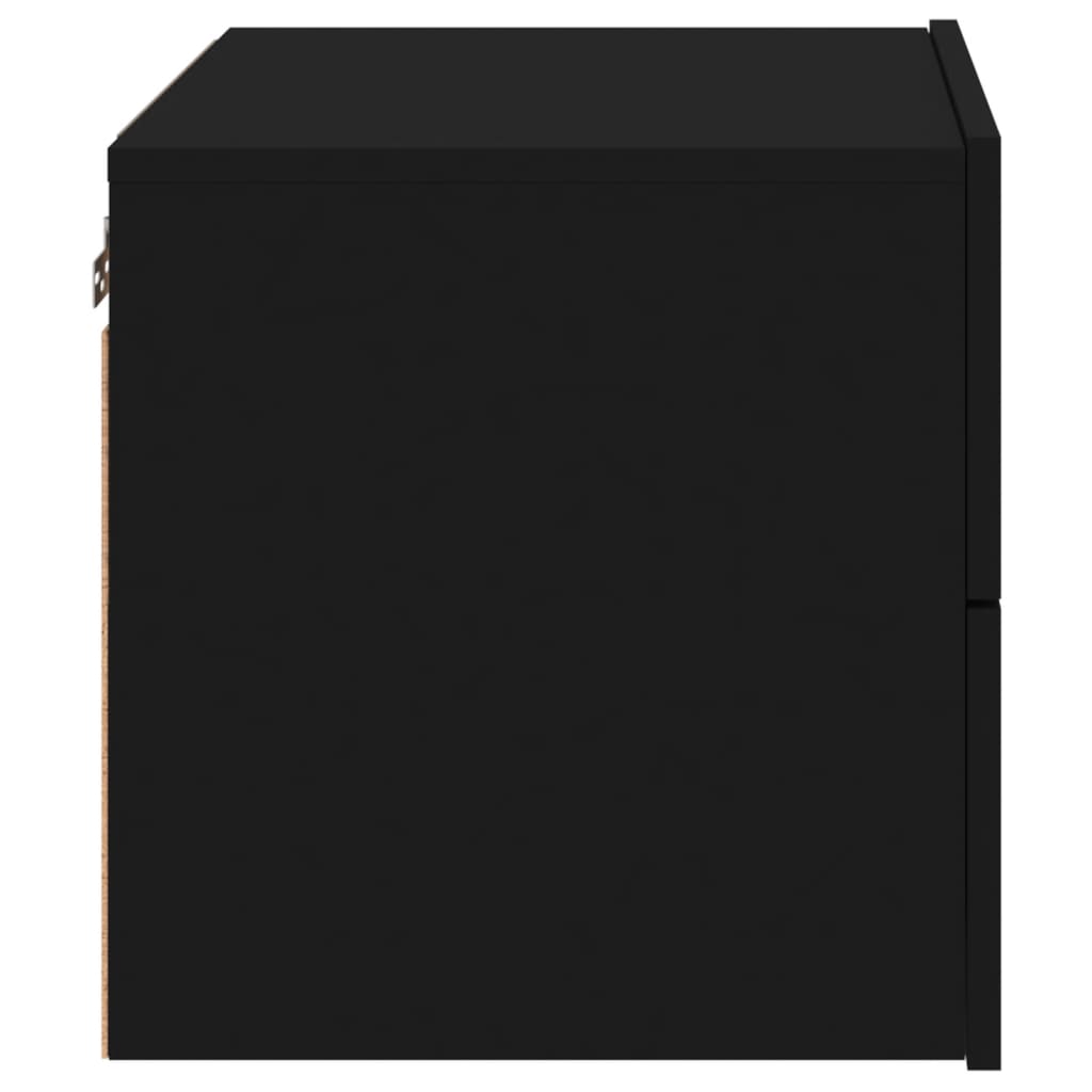 Black Wall-Mounted Bedside Cabinets with LED Lights - Set of 2