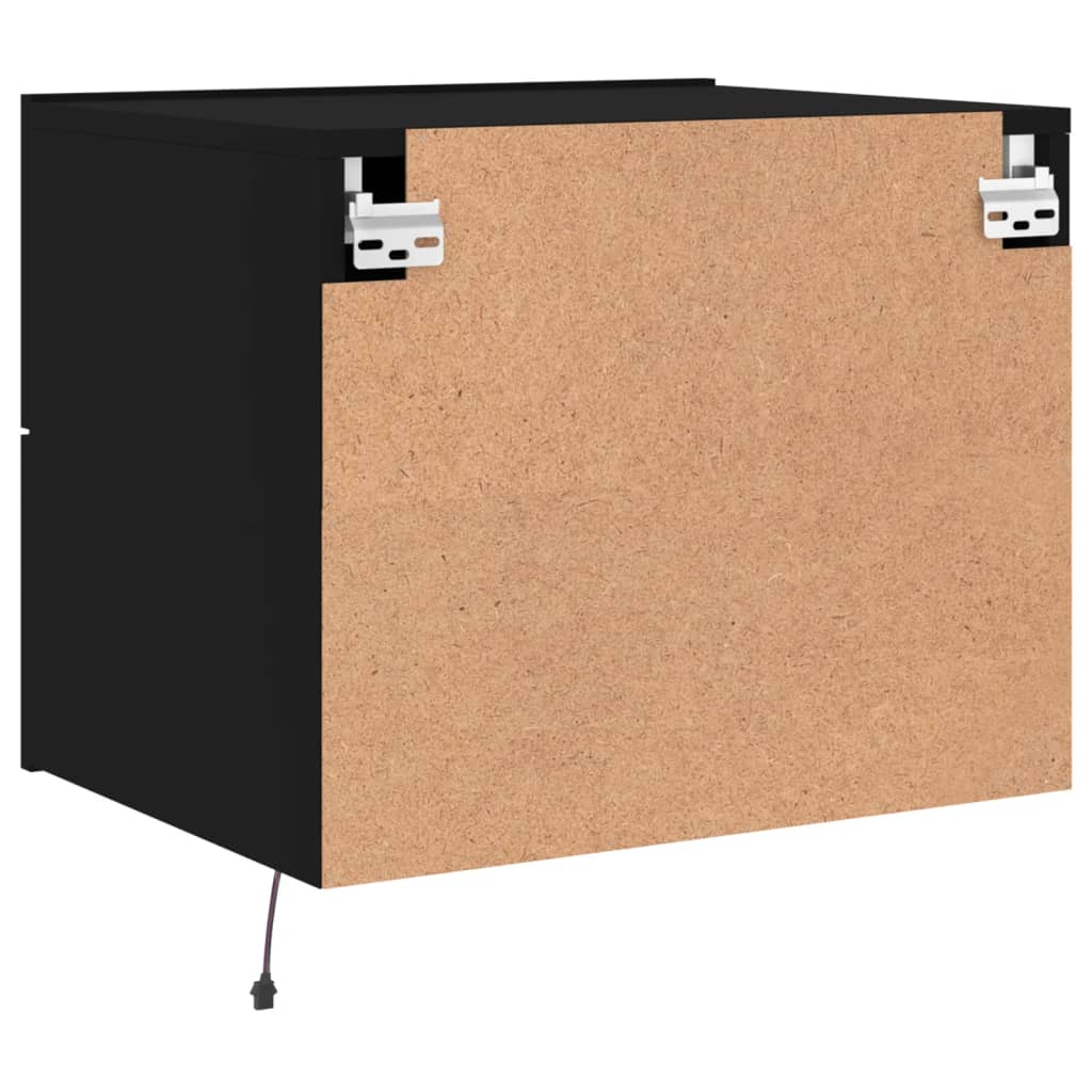 Black Wall-Mounted Bedside Cabinets with LED Lights - Set of 2