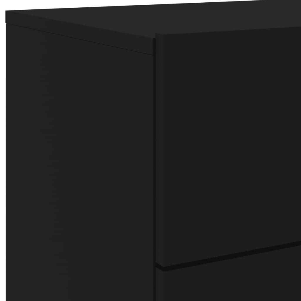 Black Wall-Mounted Bedside Cabinets with LED Lights - Set of 2