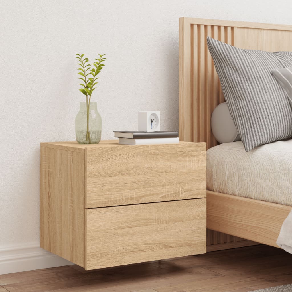 Sonoma Oak Wall-Mounted Bedside Cabinet with LED Lights