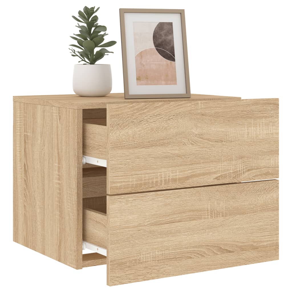 Sonoma Oak Wall-Mounted Bedside Cabinet with LED Lights