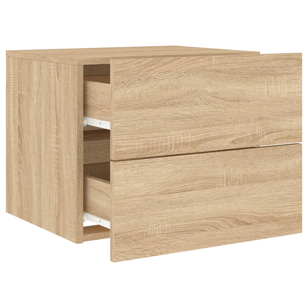 Sonoma Oak Wall-Mounted Bedside Cabinet with LED Lights