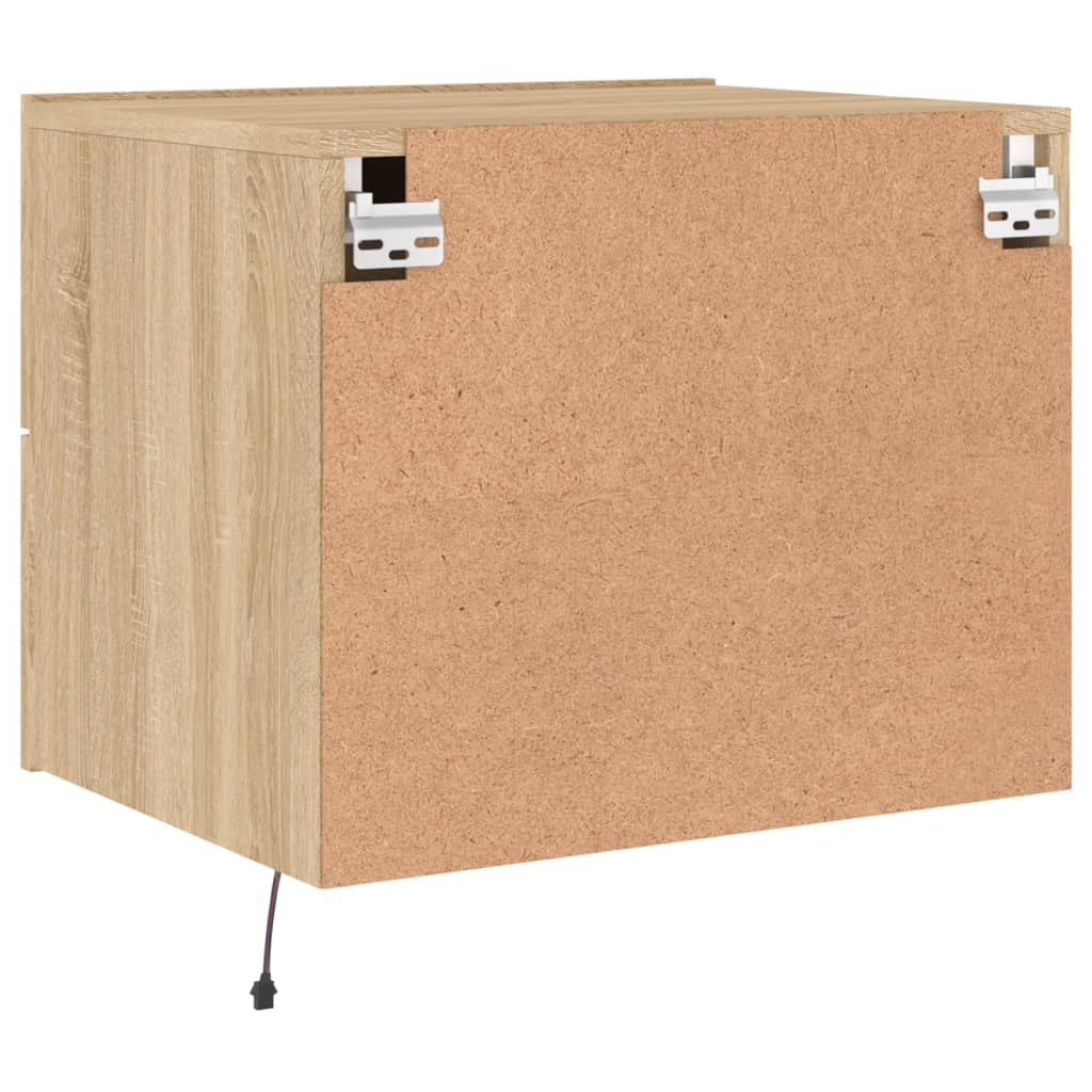 Sonoma Oak Wall-Mounted Bedside Cabinet with LED Lights