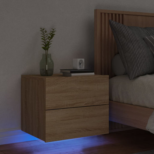 Sonoma Oak Wall-Mounted Bedside Cabinet with LED Lights
