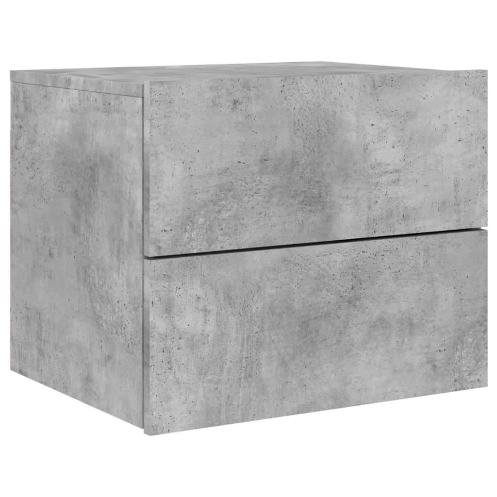 Concrete Grey Wall-Mounted Bedside Cabinet with LED Lights