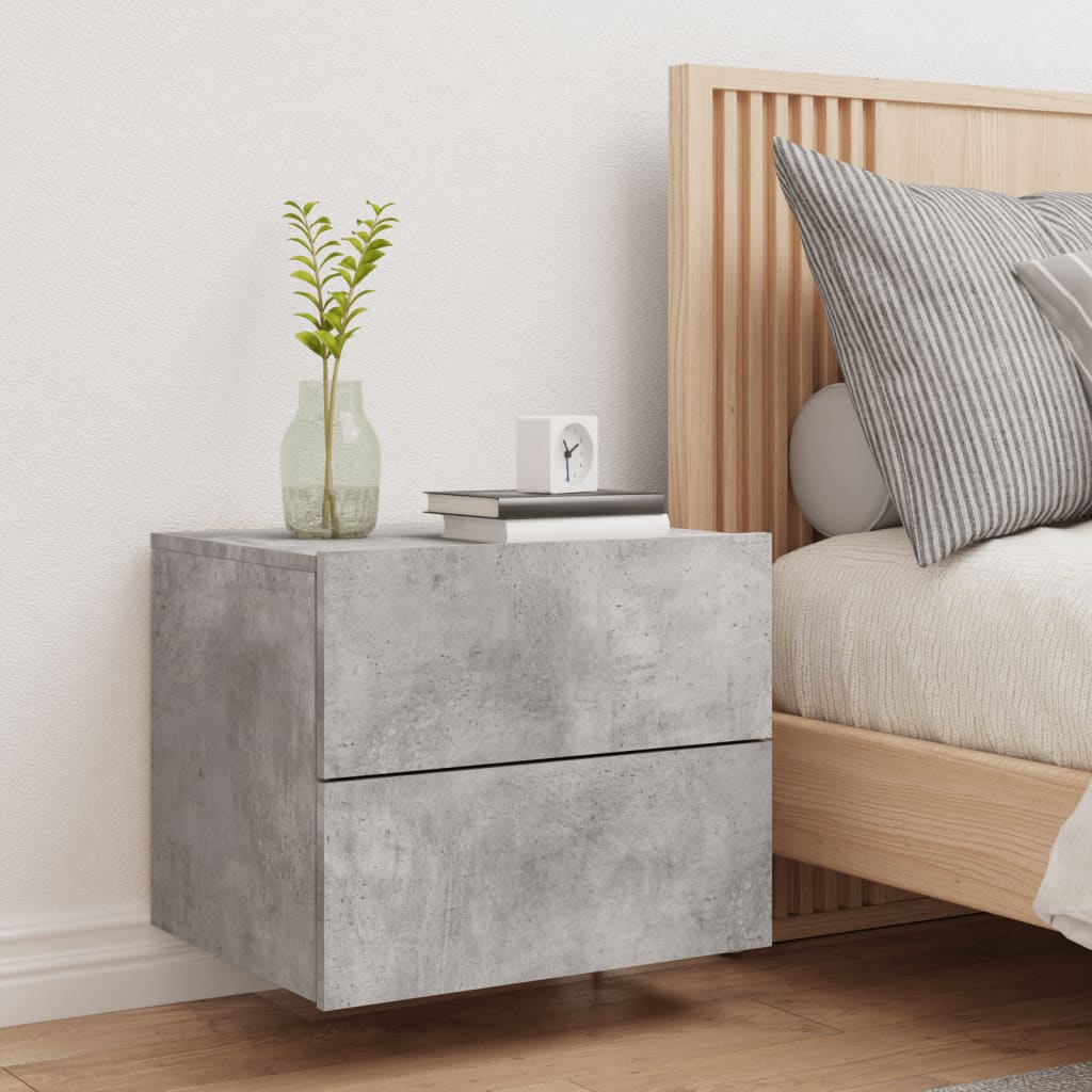 Concrete Grey Wall-Mounted Bedside Cabinet with LED Lights