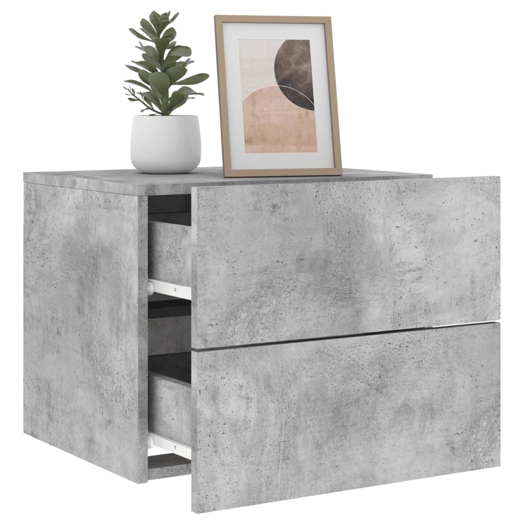 Concrete Grey Wall-Mounted Bedside Cabinet with LED Lights