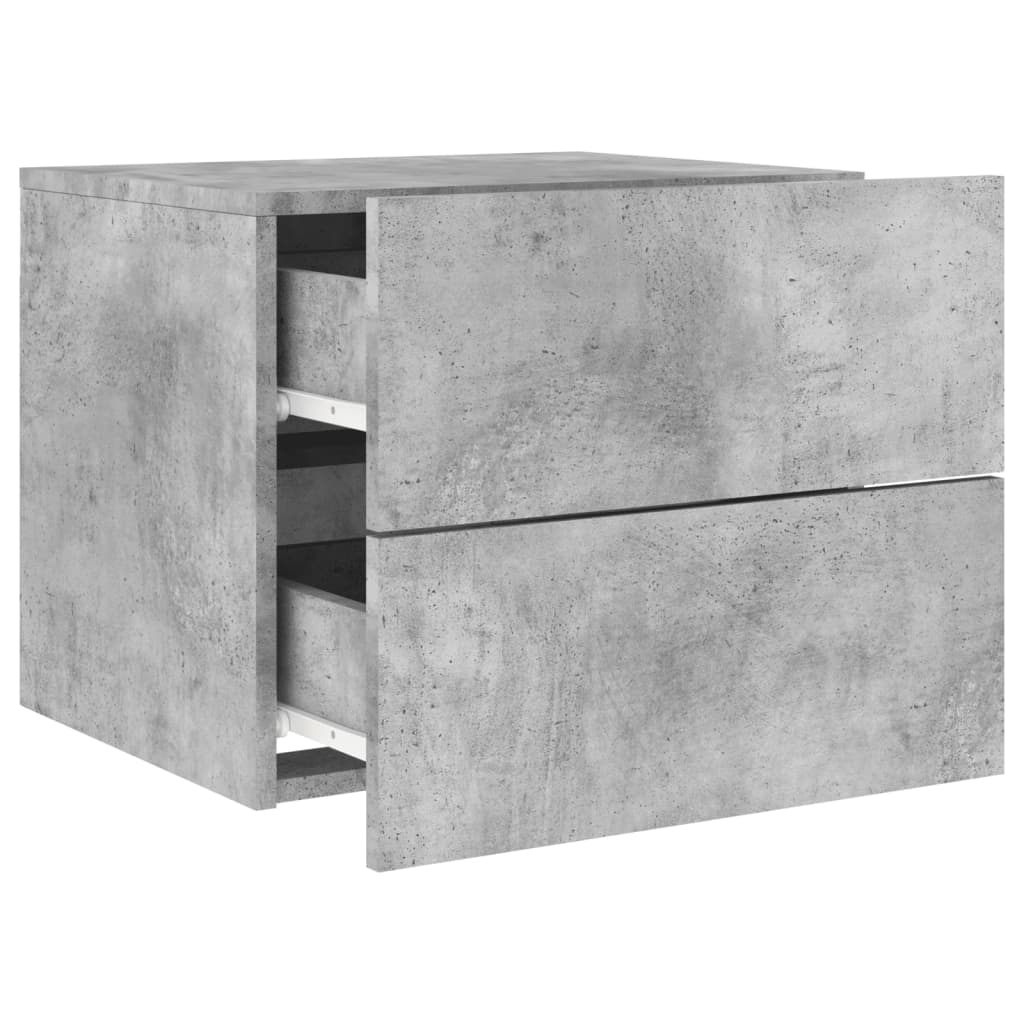 Concrete Grey Wall-Mounted Bedside Cabinet with LED Lights