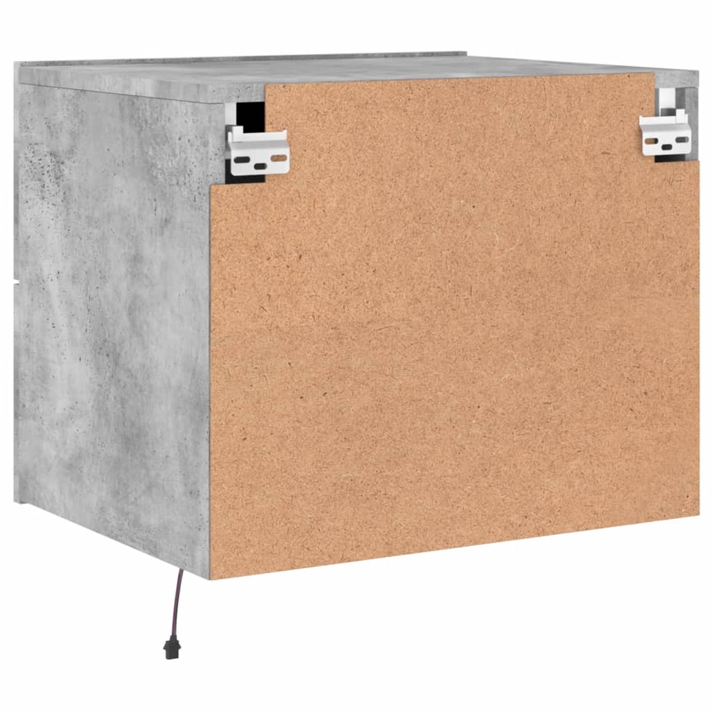 Concrete Grey Wall-Mounted Bedside Cabinet with LED Lights