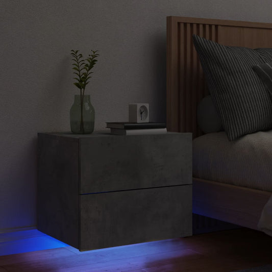 Concrete Grey Wall-Mounted Bedside Cabinet with LED Lights