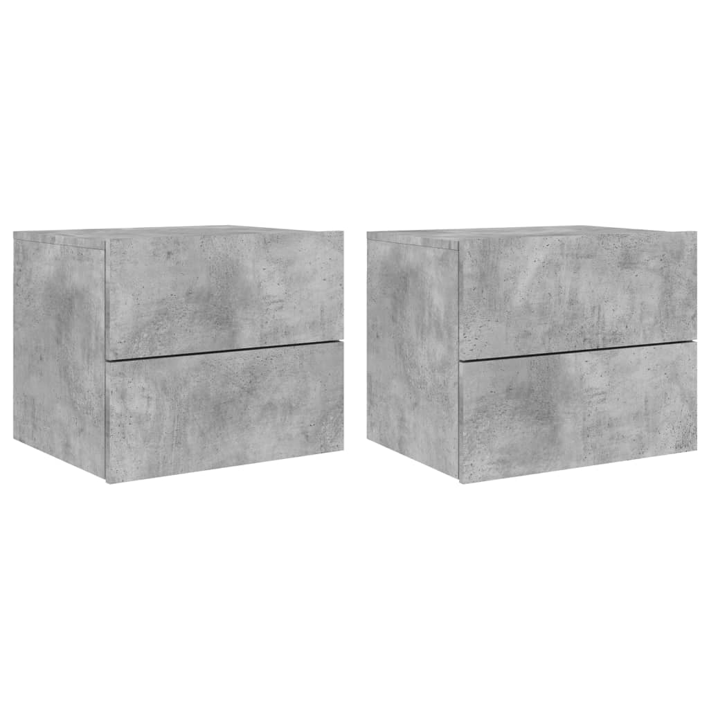 Concrete Grey Wall-Mounted Bedside Cabinets with LED Lights, 2 pcs