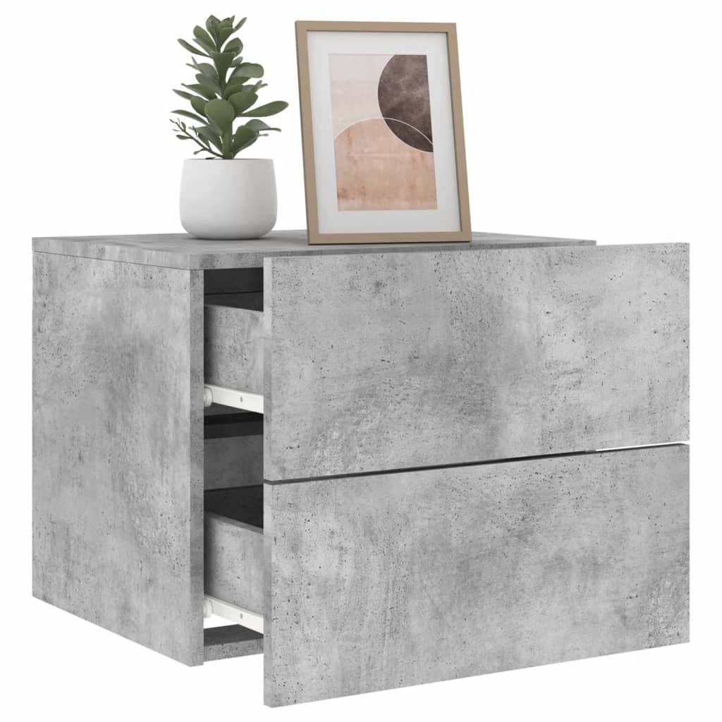 Concrete Grey Wall-Mounted Bedside Cabinets with LED Lights, 2 pcs
