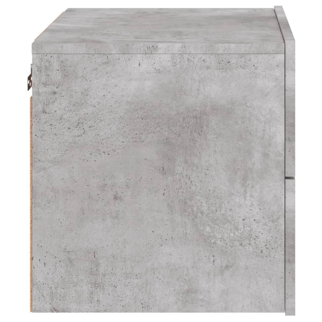 Concrete Grey Wall-Mounted Bedside Cabinets with LED Lights, 2 pcs