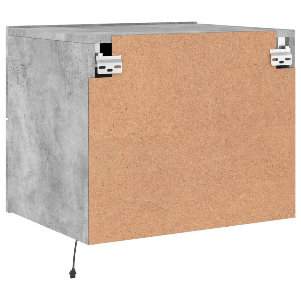 Concrete Grey Wall-Mounted Bedside Cabinets with LED Lights, 2 pcs